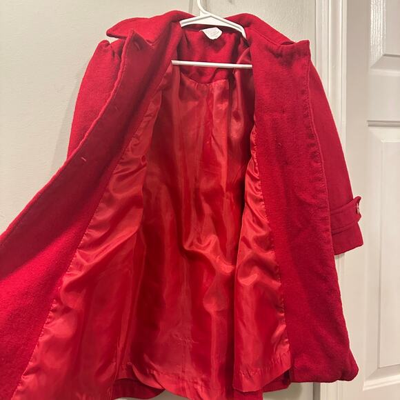 Nataly Girls Red Lana Wool Peacoat. Size 4. Double Breasted Pockets Lined *Read - Picture 2 of 13